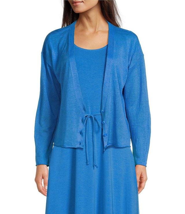 Eileen Fisher Organic Linen Blend V-Neck Long Sleeve Boxy Button-Front Cropped Cardigan Product Image