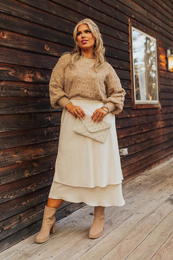 Chilly Wind Embellished Knit Sweater In Taupe Curves Product Image