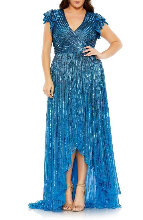 Mac Duggal Sequin Ruffle Sleeve Faux Wrap Gown Product Image