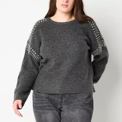 a.n.a Womens Crew Neck Embellished Long Sleeve Pullover Sweater Product Image