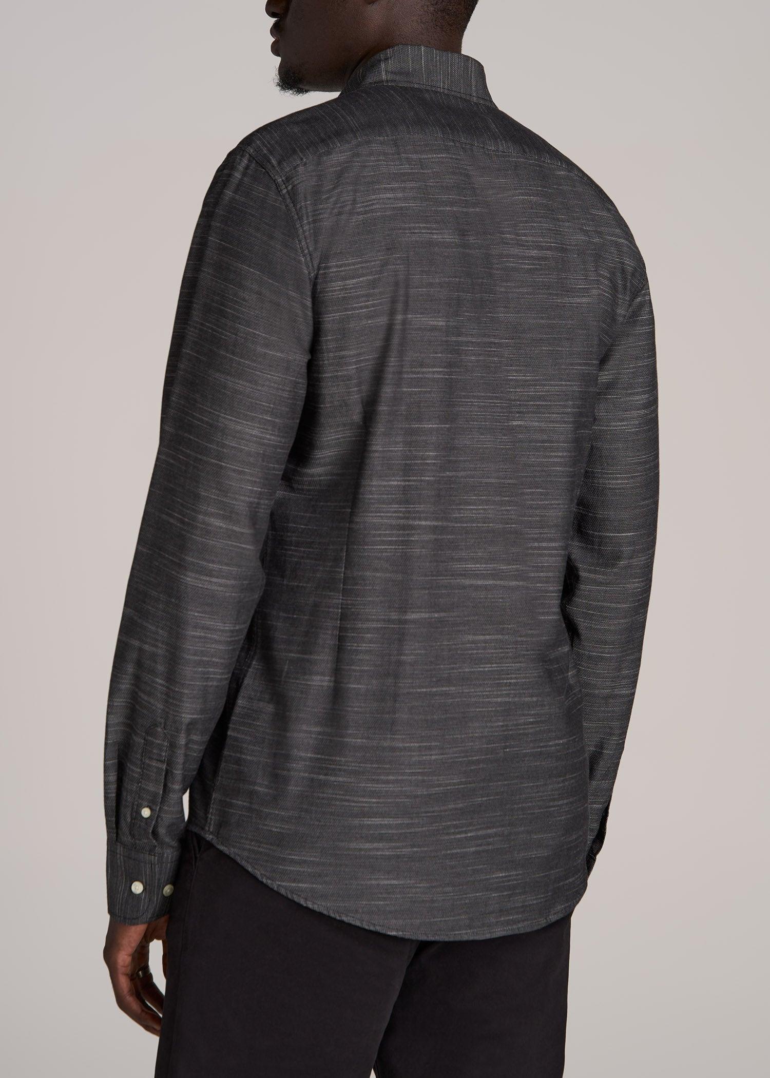 Textured Weave Cotton Button-Up Shirt for Tall Men in Black Product Image