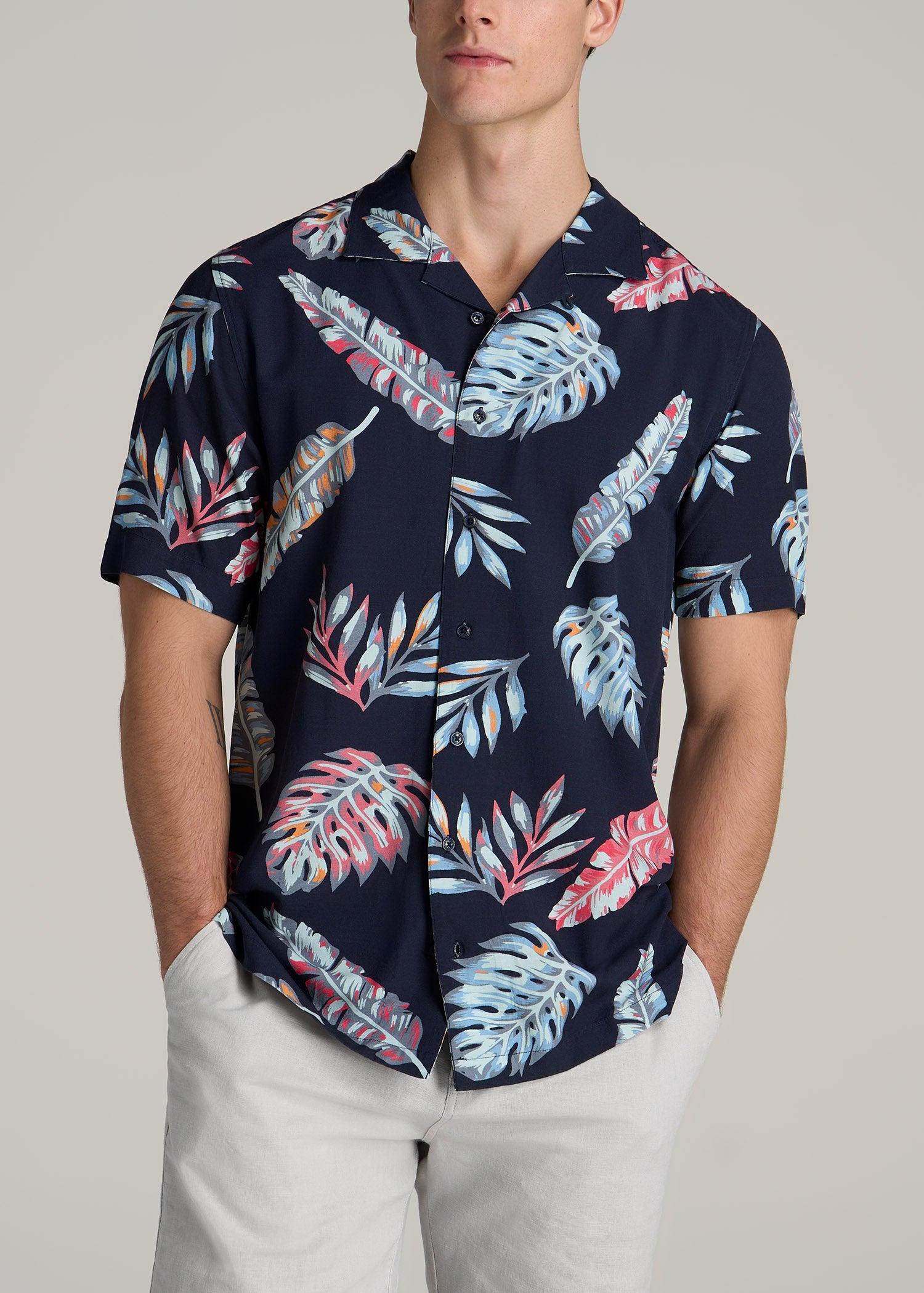 Short Sleeve Resort Shirt for Tall Men in Indigo Floral Print Product Image