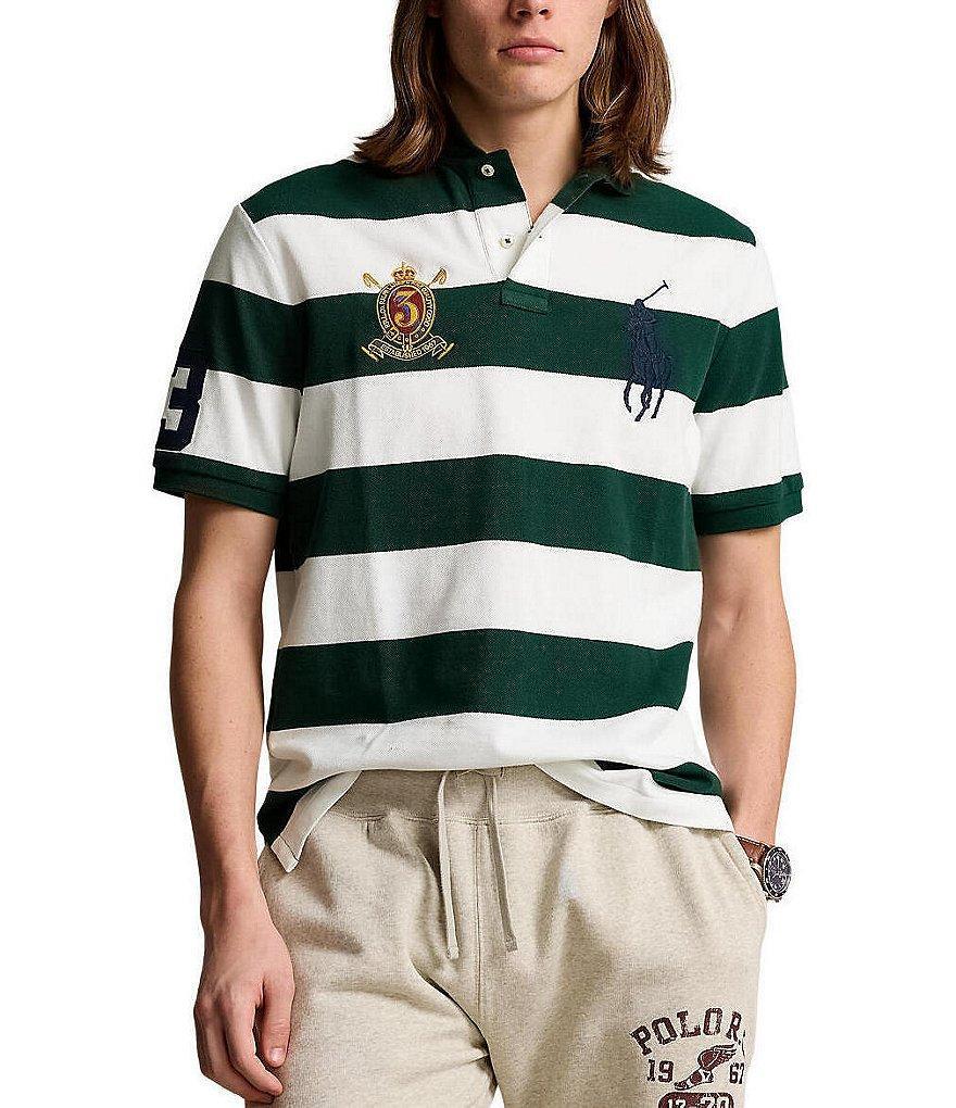 Polo Ralph Lauren Classic Fit Stripe Big Pony & Crest Mesh Polo Shirt Product Image