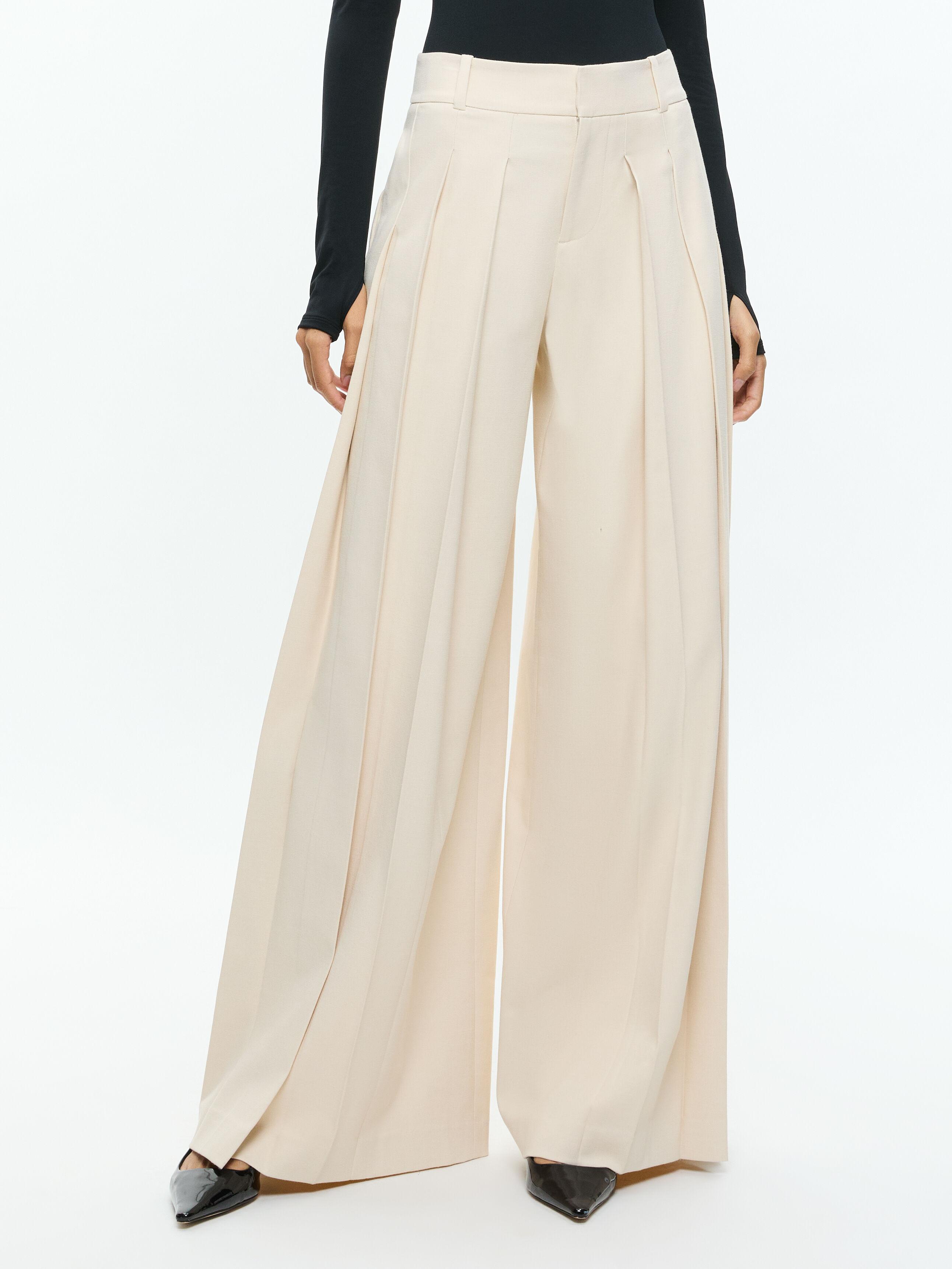 ALICE AND OLIVIA Simon High Rise Wide Leg Pleated Trouser In Solid Oatmeal Product Image