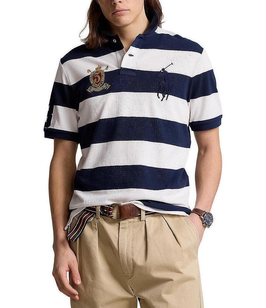 Polo Ralph Lauren Classic Fit Stripe Big Pony & Crest Mesh Polo Shirt Product Image