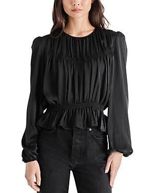 Steve Madden Pyper Washed Satin Crew Neck Long Sleeve Ruffle Hem Blouse Product Image