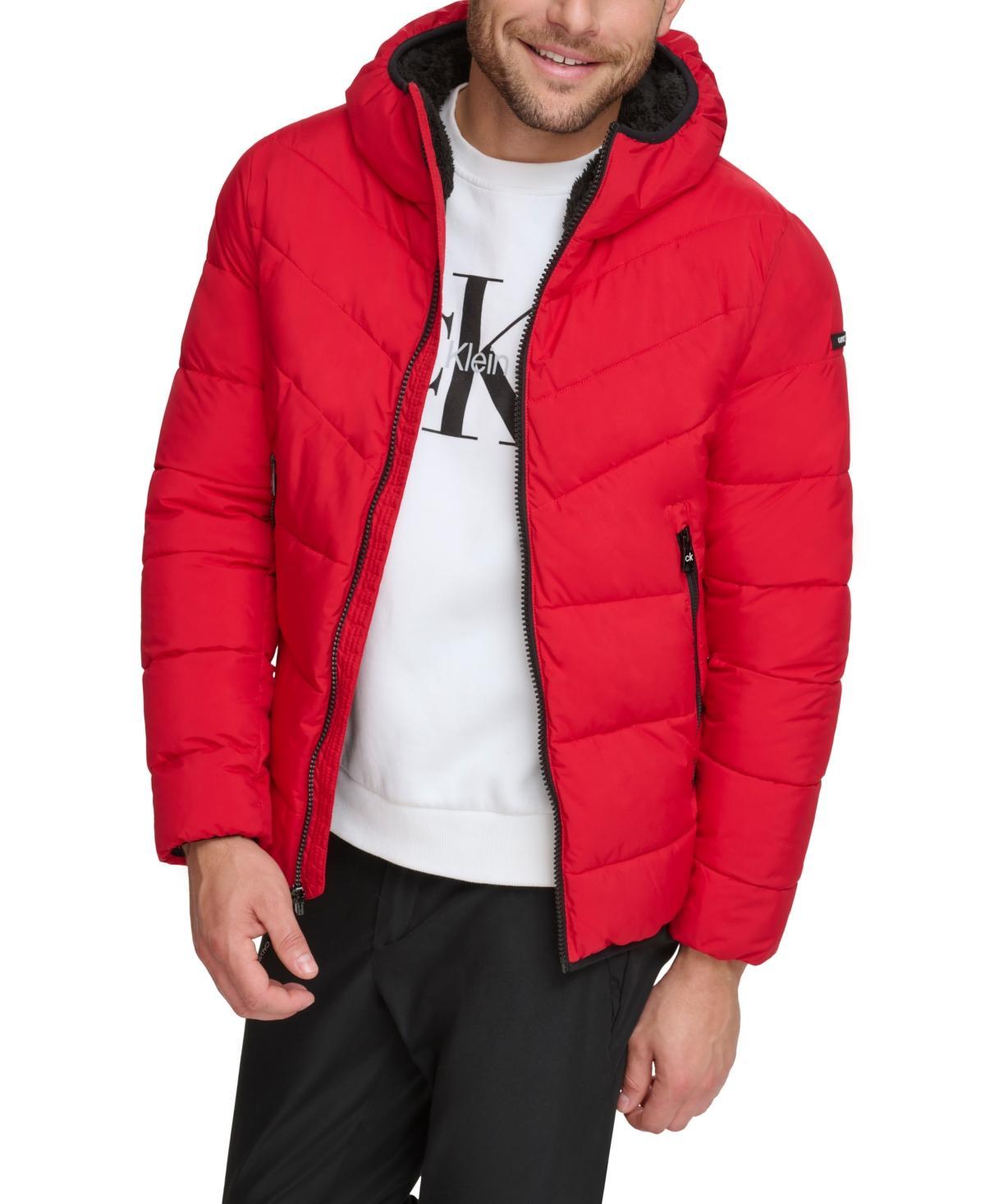 Calvin Klein Mens Chevron Stretch Jacket With Sherpa Lined Hood Product Image