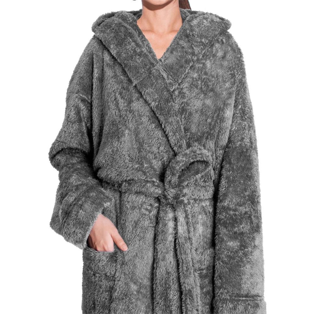 PAVILIA Women Hooded Plush Soft Robe, Fluffy Warm Fleece Faux Shearling Shaggy Bathrobe (Gray, Small-Medium) Product Image