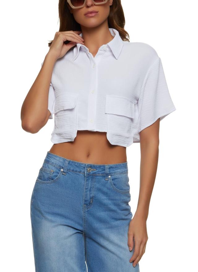 Womens Cropped Flap Pocket Detail Button Front Shirt Product Image