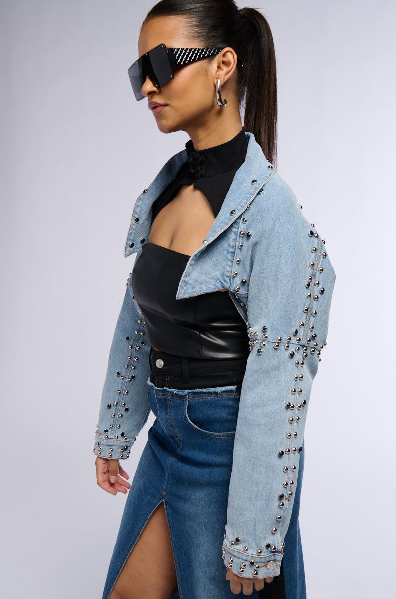 DENIM STUD BOLERO JACKET Product Image