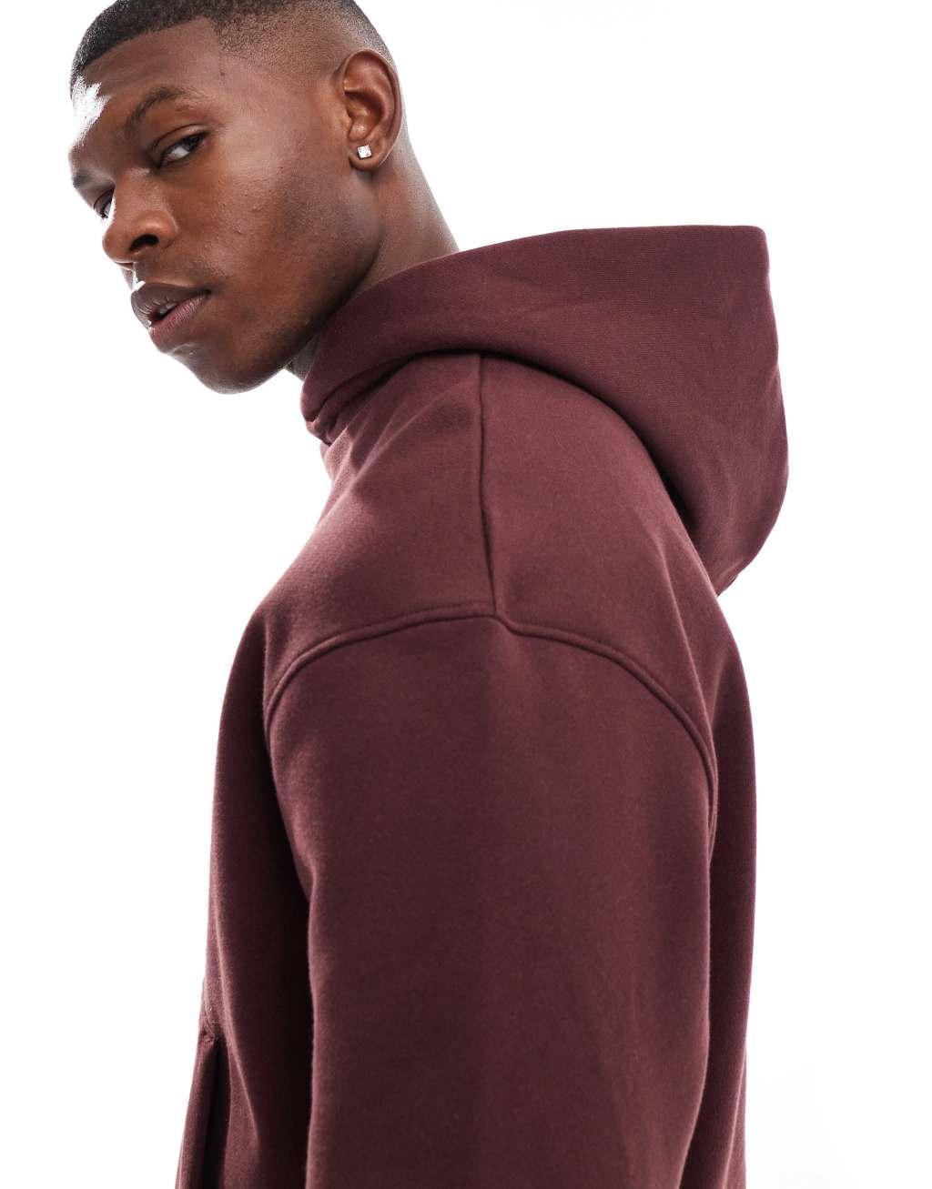 ASOS DESIGN premium heavyweight boxy oversized hoodie 400gsm in burgundy Product Image