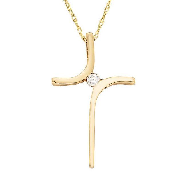 10k Gold Diamond Accent Cross Pendant Necklace, Womens White Product Image