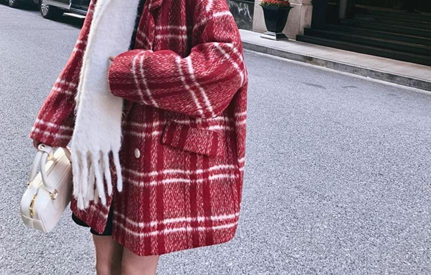 Plaid Oversized Double-Breasted Coat Product Image