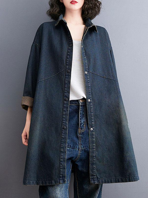 Long Sleeves Loose Split-Joint Lapel Outerwear Product Image