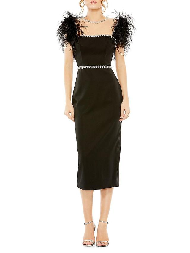 Mac Duggal Feather Cap Sleeve Embellished Sheath Cocktail Dress Product Image