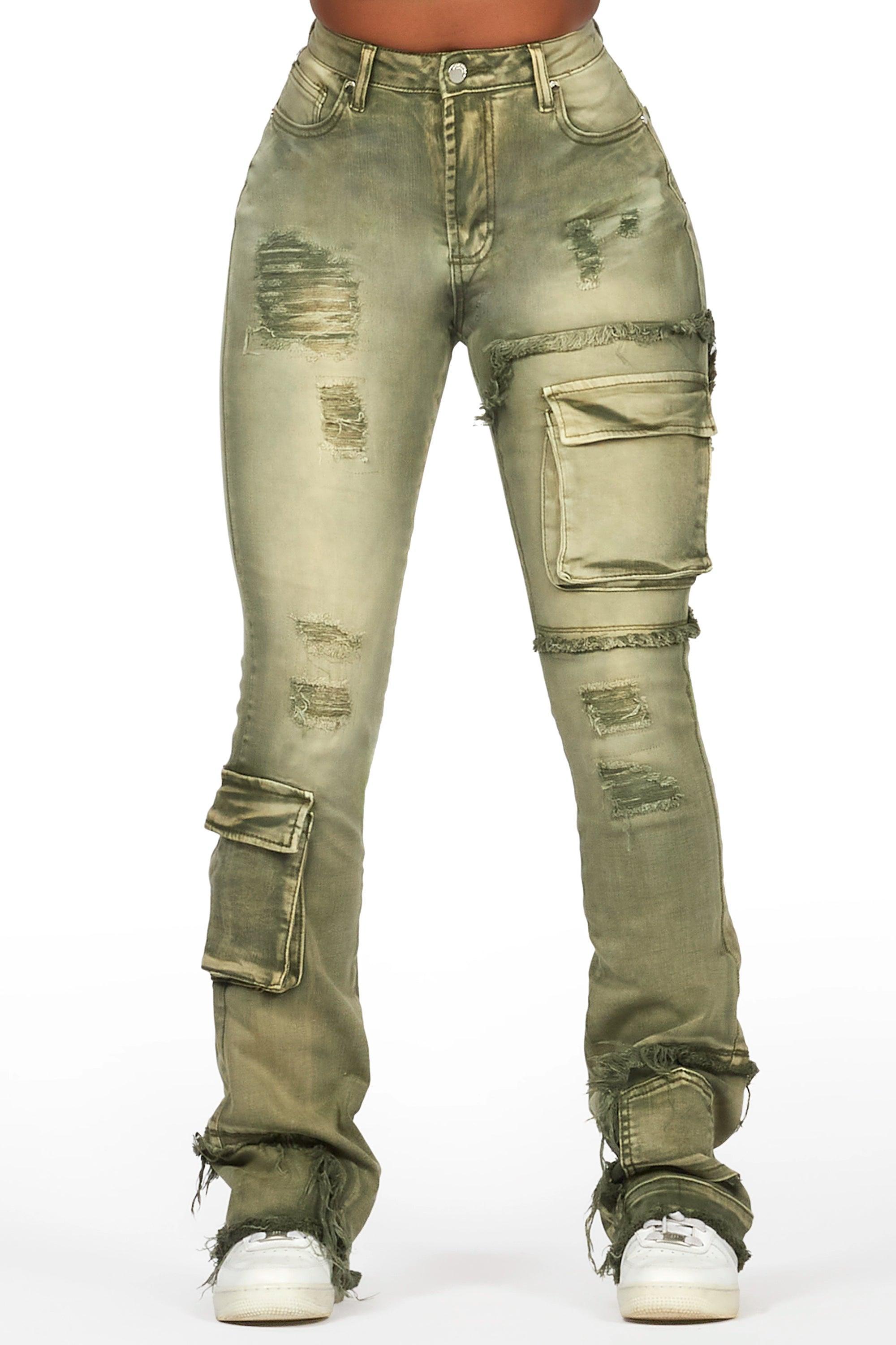 Kambry Green Stacked Flare Jean Female product image