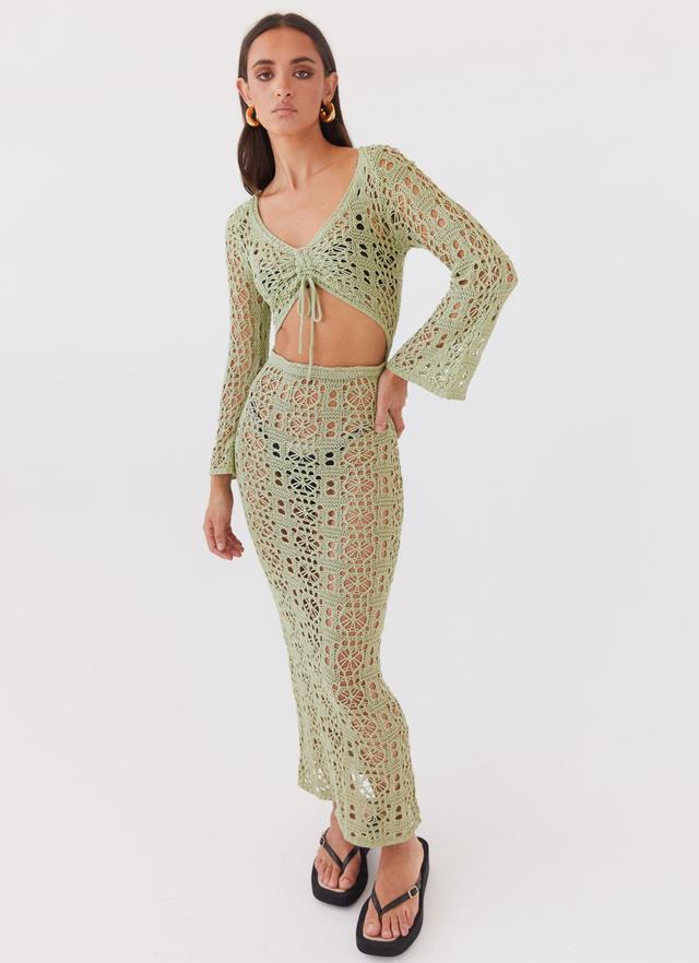 Seaside Soiree Crochet Maxi Dress - Light Olive Product Image