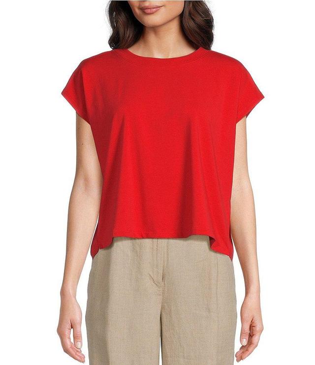 Eileen Fisher Organic Cotton Stretch Jersey Crew Neck Cap Sleeve Boxy Tee Shirt Product Image