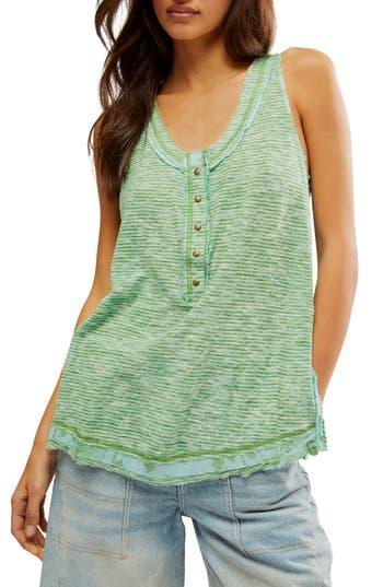 Love Language Stripe Frayed Tank In Fairy Green Combo Product Image