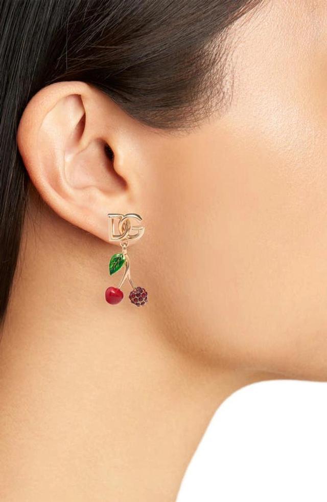 Cherry Charm Drop Earrings In Gold Product Image