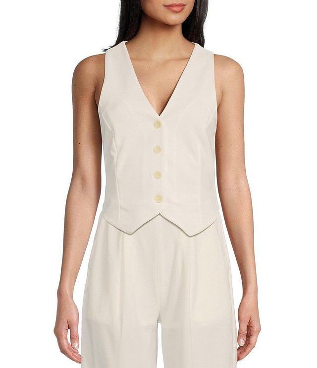 Moa Moa Coordinating Sleeveless V-Neck Button Front Vest Product Image