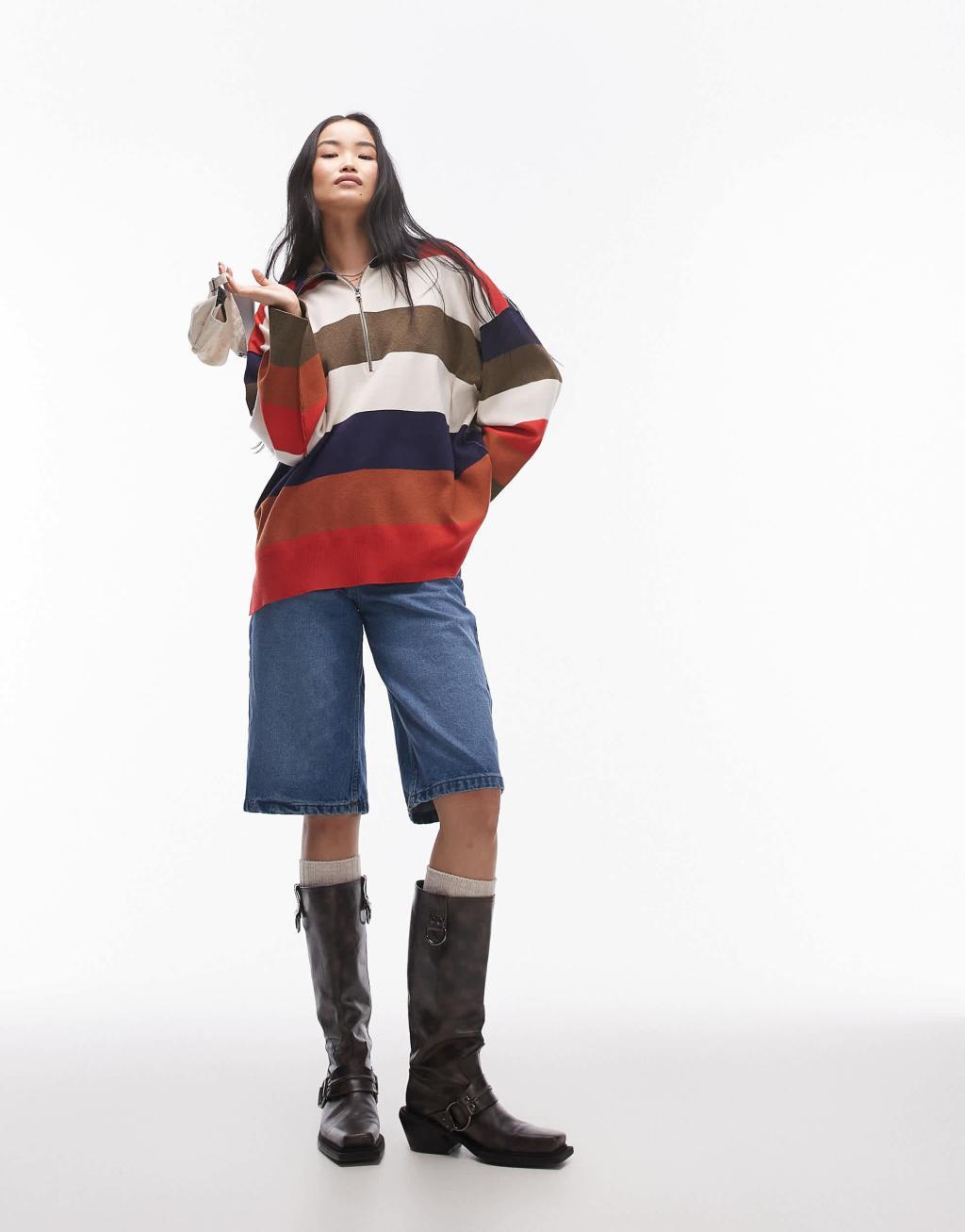 Free People bold stripe sweater in multi Product Image