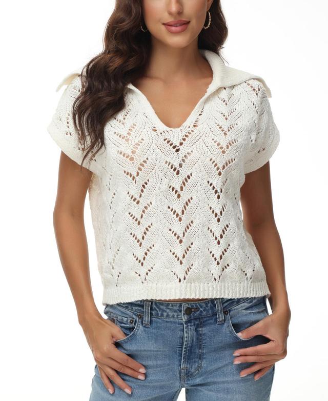 Frye Womens Sailor-Collar Crochet Pullover Top Product Image