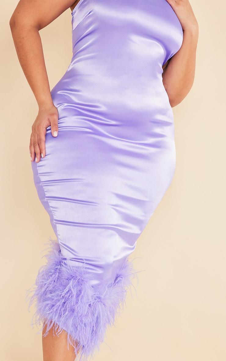  Plus Lilac Satin Feather Trim One Shoulder Midi Dress Product Image