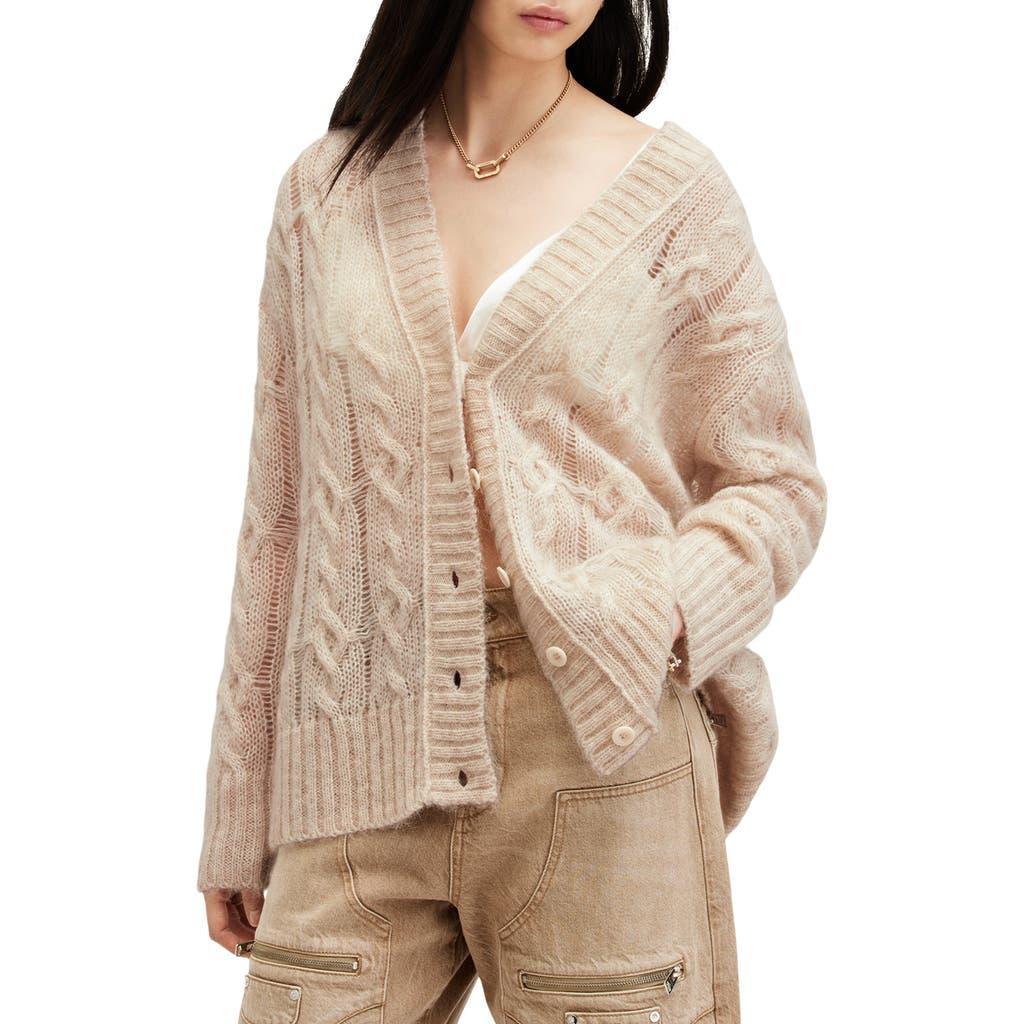 Regan Cable Knit Cardigan In Ecru White Product Image