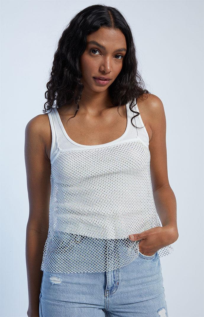 WEWOREWHAT Womens Crystal Mesh Cami Top Product Image