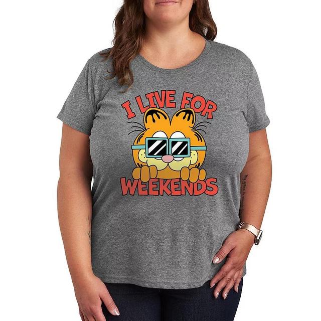 Plus Garfield I Live For Weekends Graphic Tee, Womens Product Image