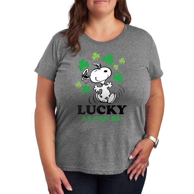 Plus Peanuts Snoopy Lucky As Can Be Graphic Tee, Womens White Product Image