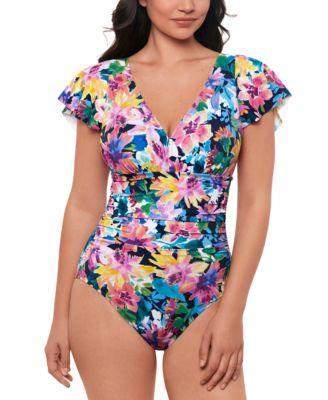 Women's Garden Dreams Flutter-Sleeve One-Piece Swimsuit, Created for Macy's Product Image