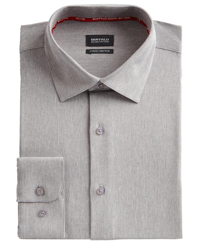 Buffalo David Bitton Mens Slim-Fit Performance Stretch Gray Solid Chambray Dress Shirt Product Image