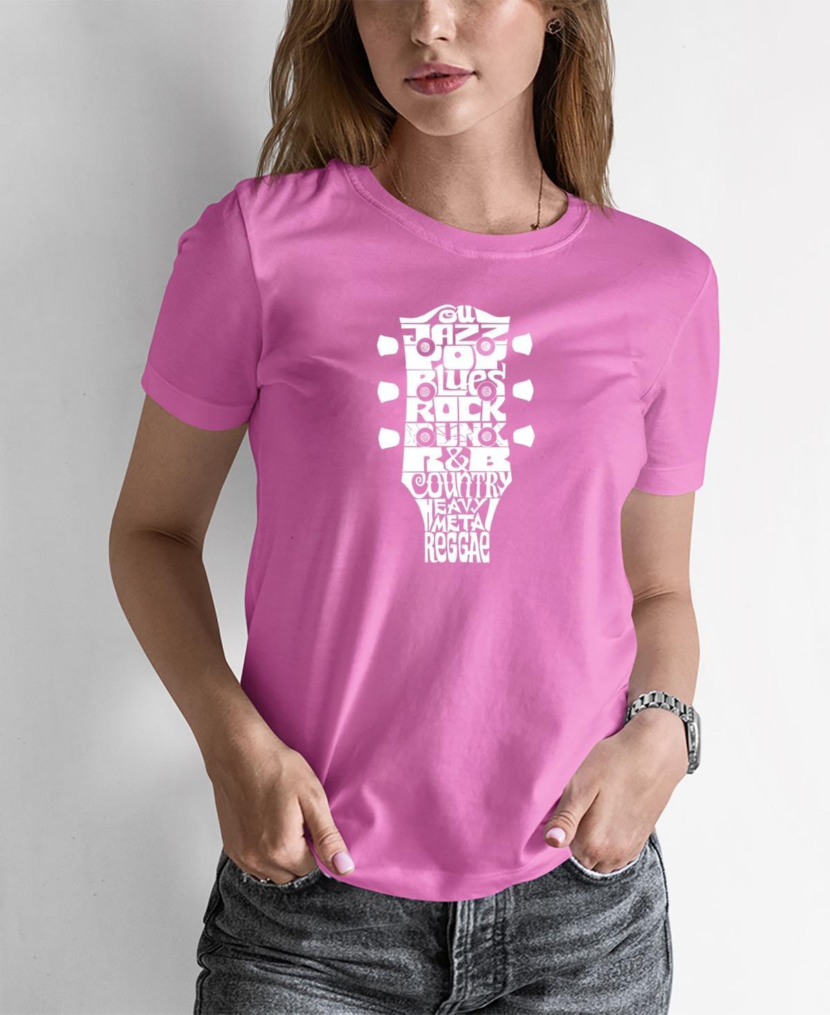 Womens Word Art Guitar Head Music Genres T-shirt Product Image