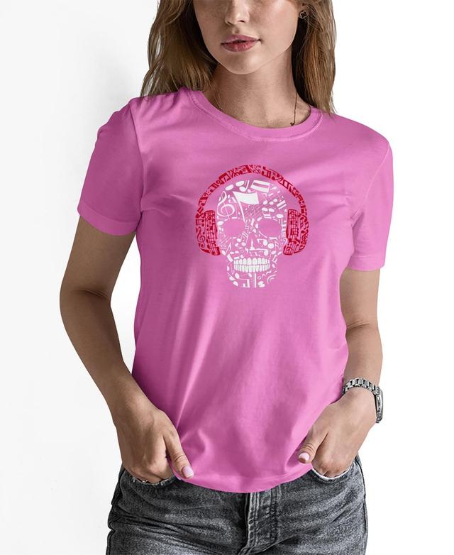 La Pop Art Womens Music Notes Skull Word Art T-shirt Product Image