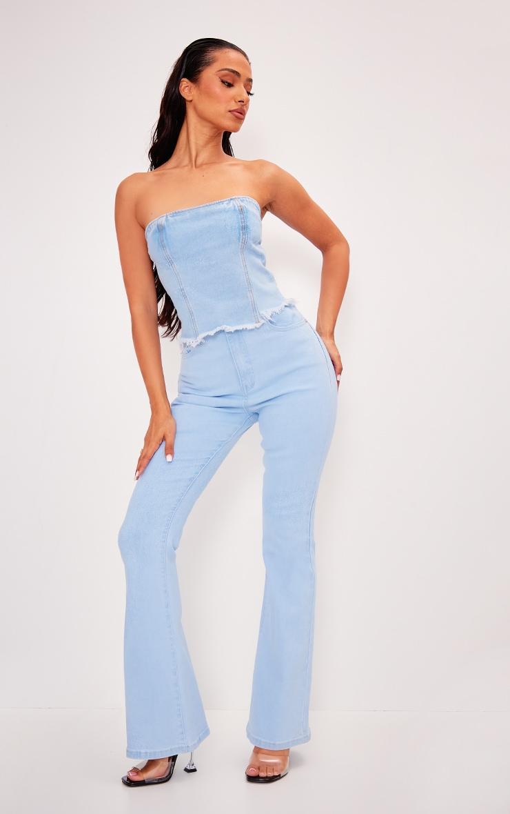 Petite Light Blue Stretch Denim Flare Jeans Product Image