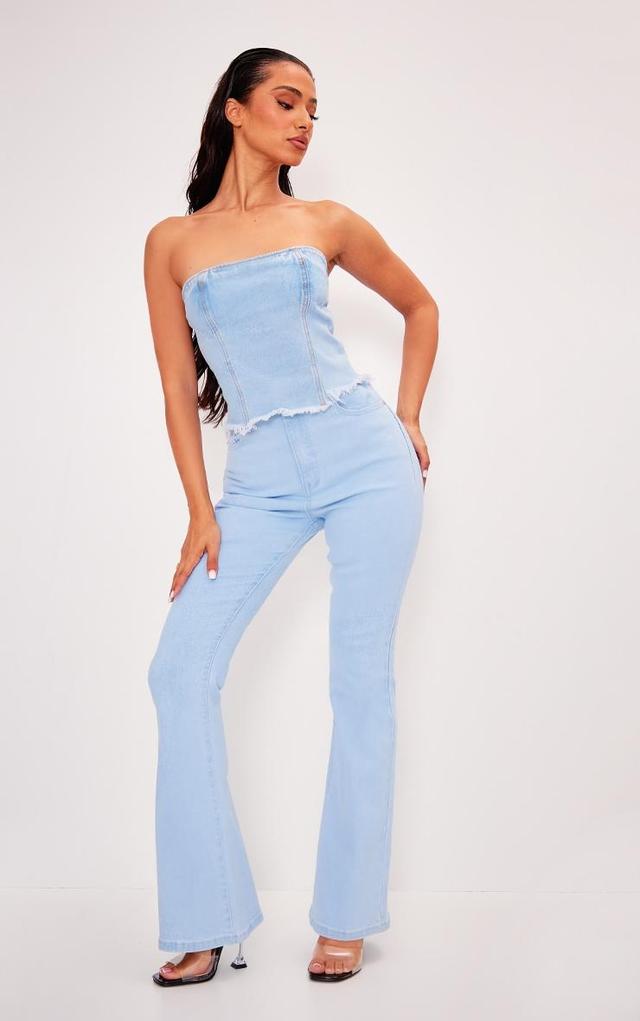 Petite Light Blue Stretch Denim Flare Jeans Product Image