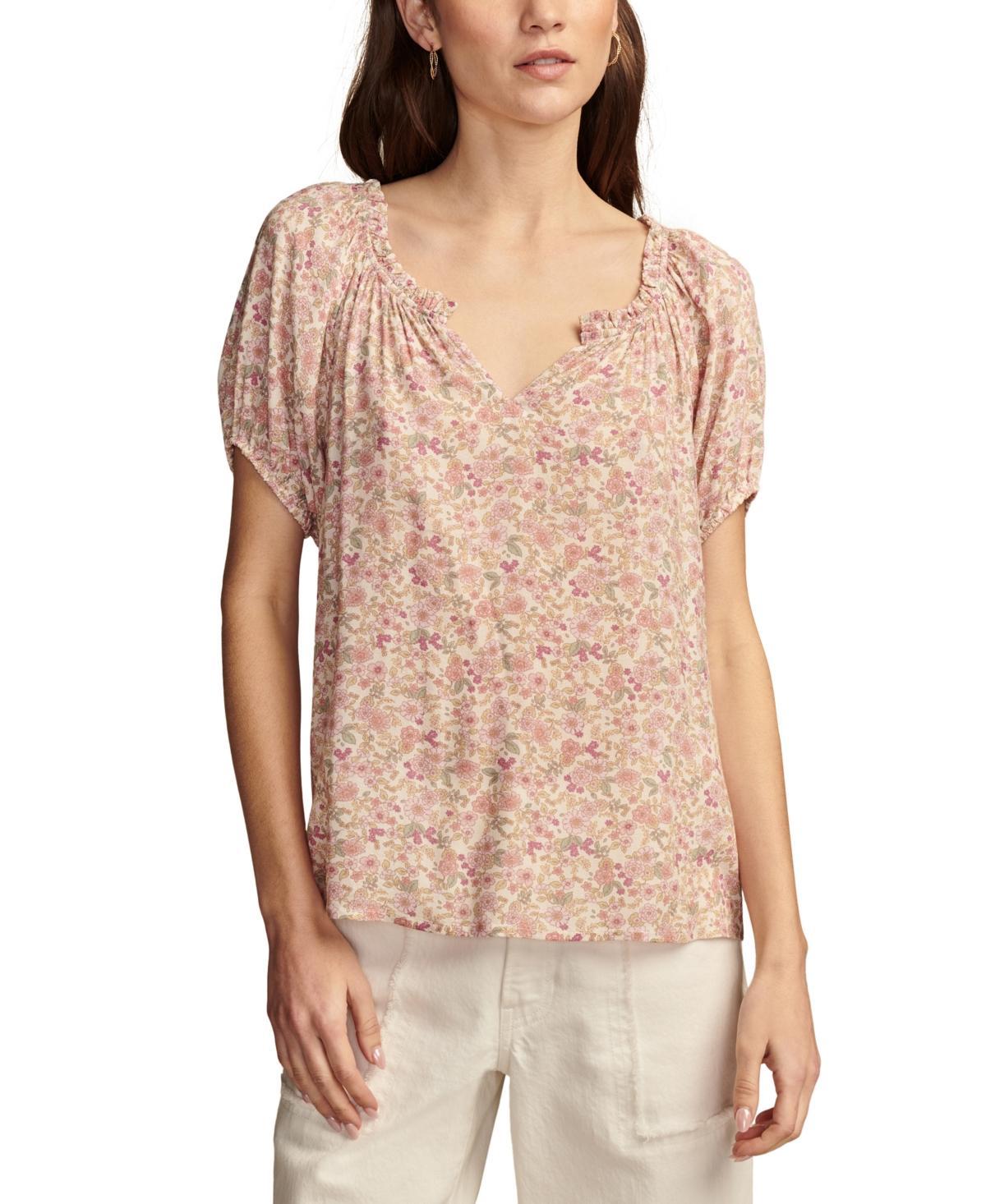 Lucky Brand Womens Notched Short-Sleeve Peasant Top Product Image