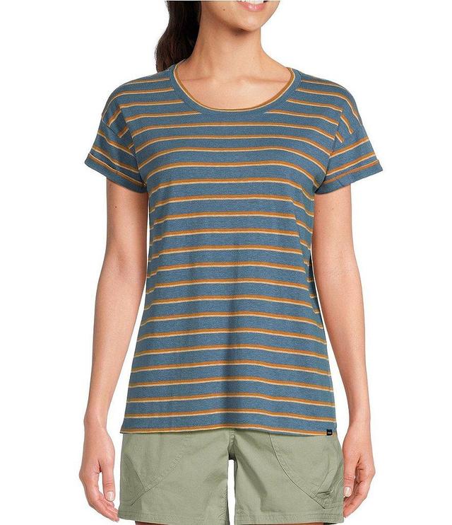 prAna Cozy Up Crew Neck Short Cuff Sleeve Jersey Knit Hemp Stripe T-Shirt Product Image