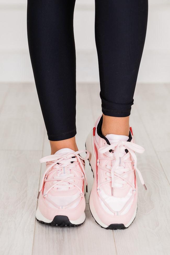 Kenzi Pink And White Drawstring Laced Sneakers FINAL SALE Product Image