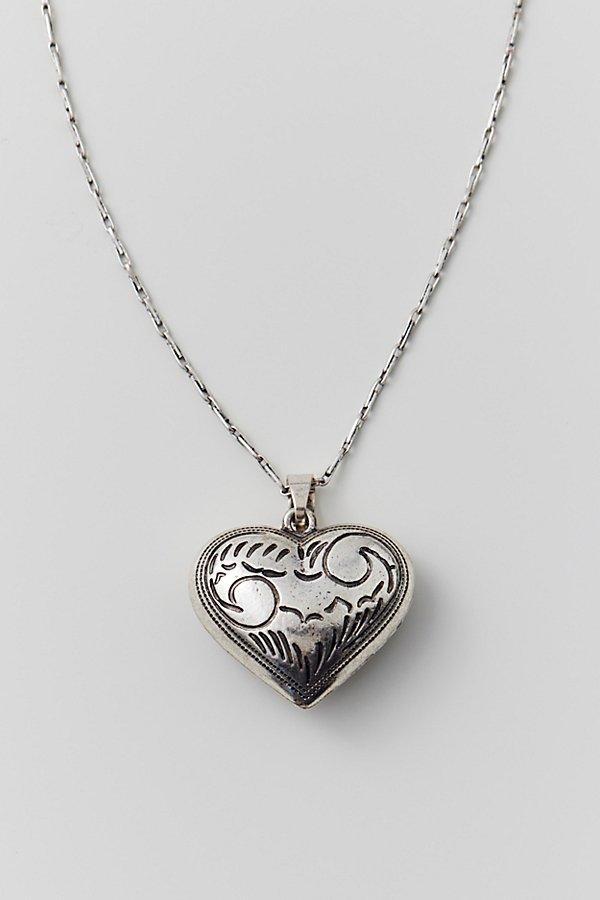 Etched Heart Pendant Necklace Womens at Urban Outfitters Product Image