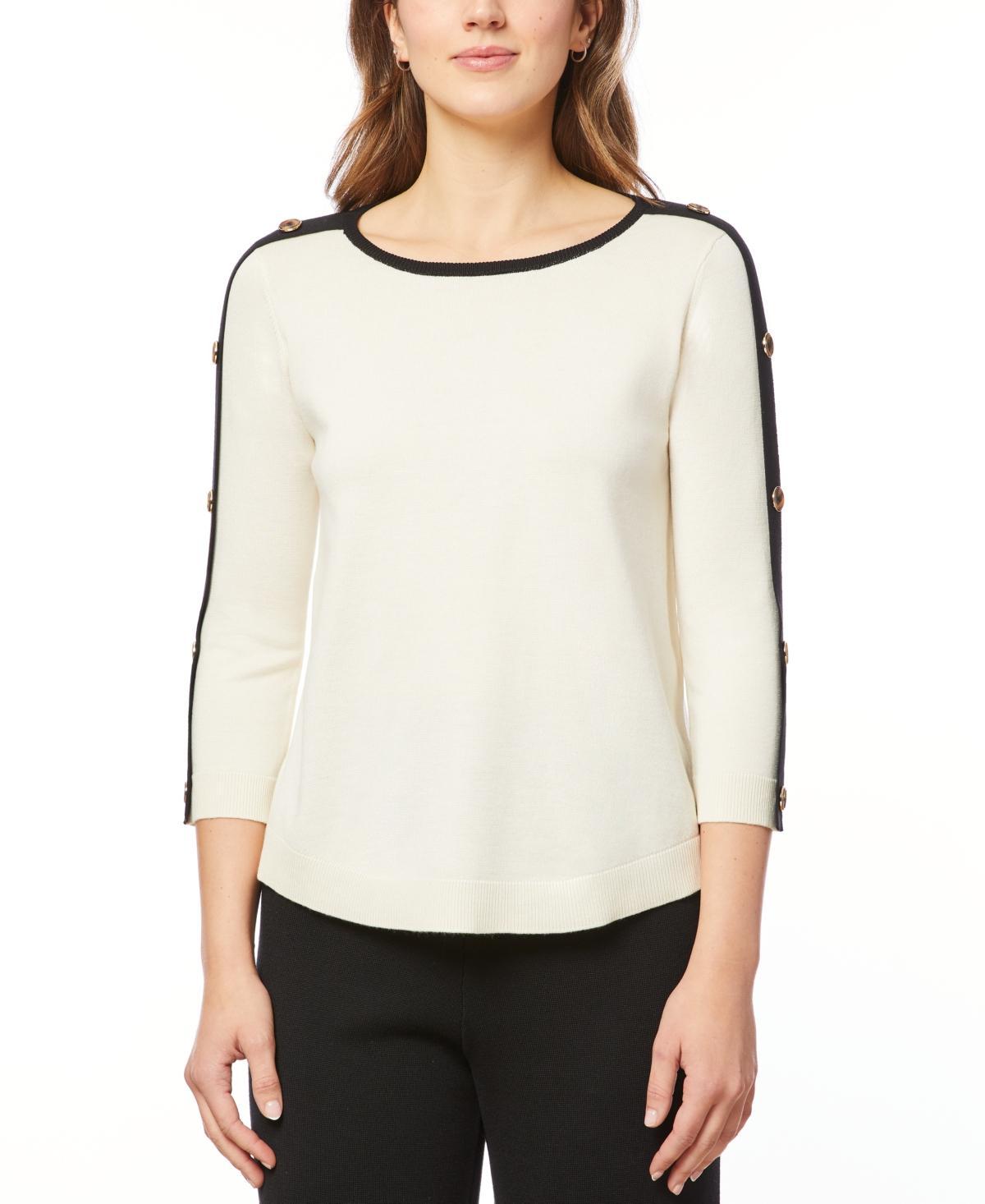 Melissa Paige Womens Button-Sleeve Crew Neck Sweater Product Image