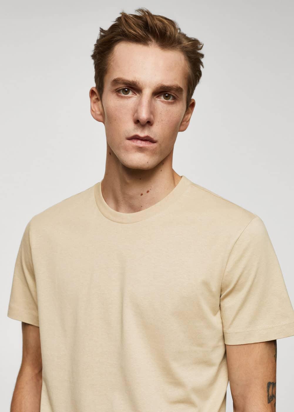 MANGO MAN - Basic cotton stretch T-shirt beigeMen Product Image