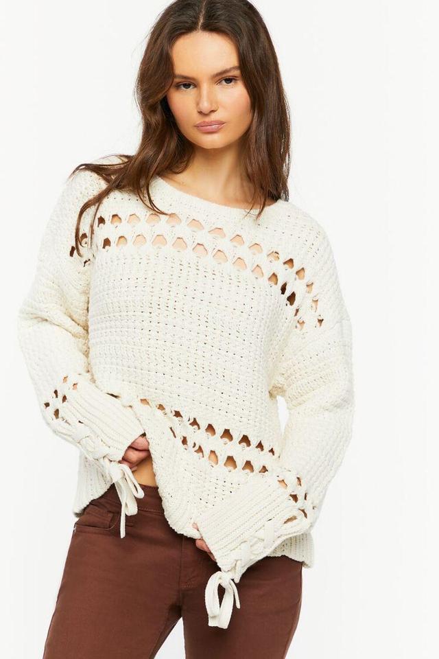 Pointelle Lace-Up Cutout Sweater | Forever 21 Product Image