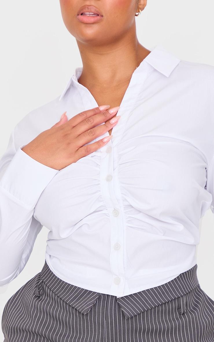 Plus White Ruched Detail Shirt Product Image