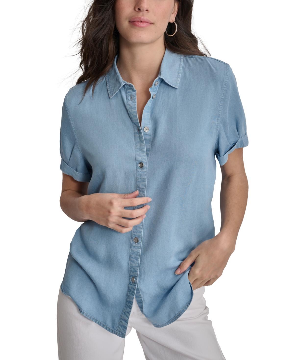 Dkny Jeans Womens Rolled-Sleeve Button-Up Shirt Product Image