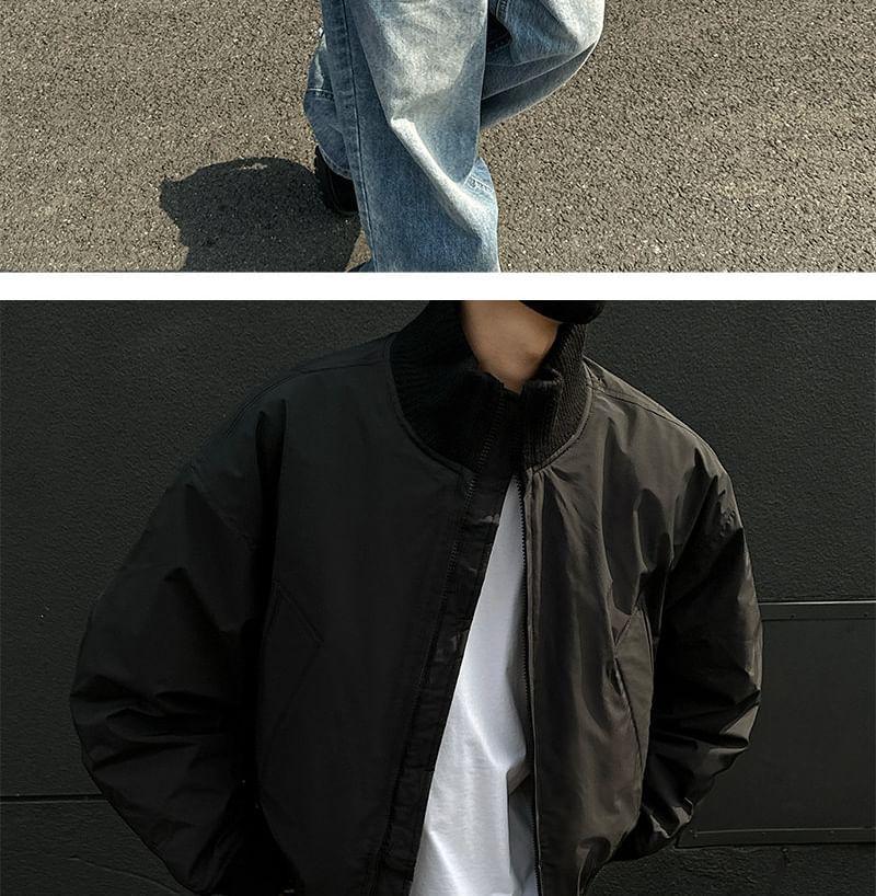 High Neck Plain Zip-Up Bomber Jacket Product Image