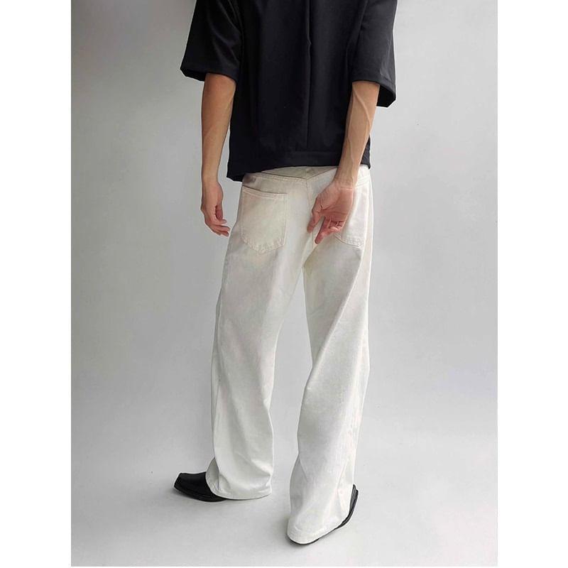 Mid Rise Plain Straight Leg Jeans Product Image