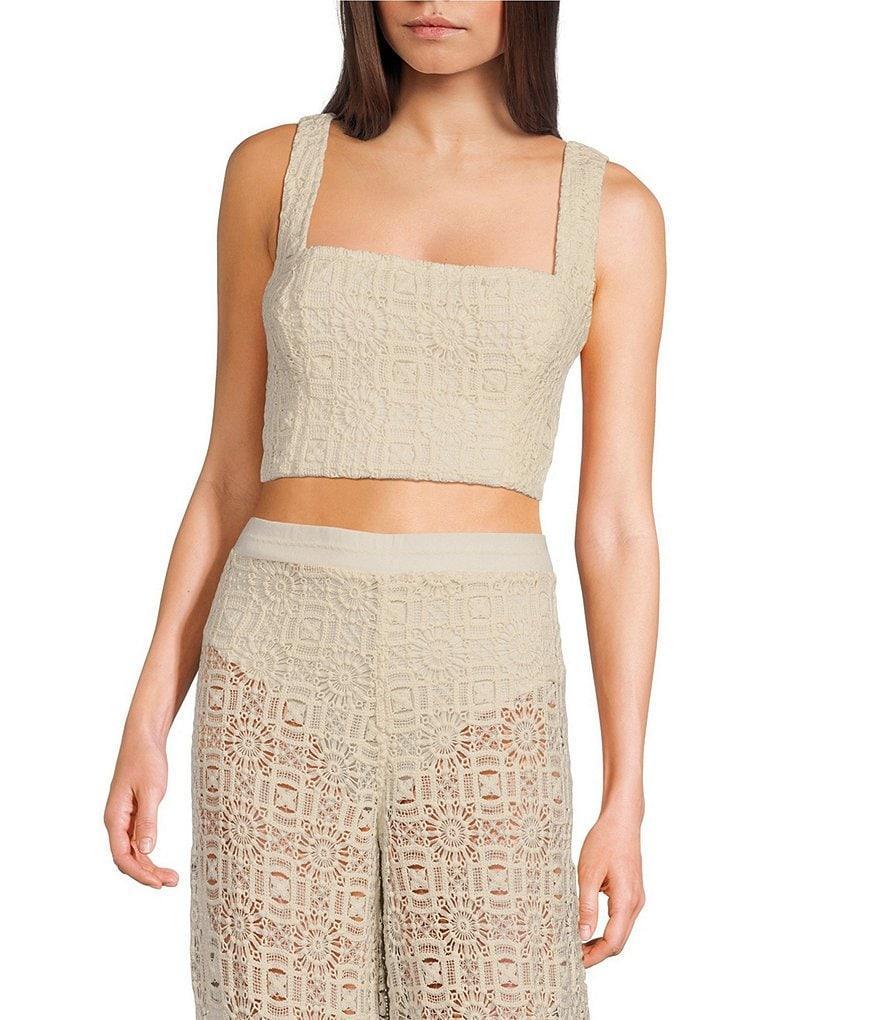 Agua Bendita Kosia Crochet Square Neck Sleeveless Coordinating Crop Top Product Image